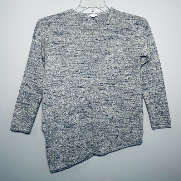 Pure Jill Sweater Women Small Pet Gray Blue Wool Cashmere Blend Asymmetrical Hem - Picture 1 of 13